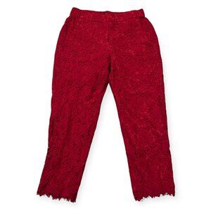 J. Crew Size 6 Red Lace Cropped Pants Scallop Hem Lined Dressy Elastic Waist